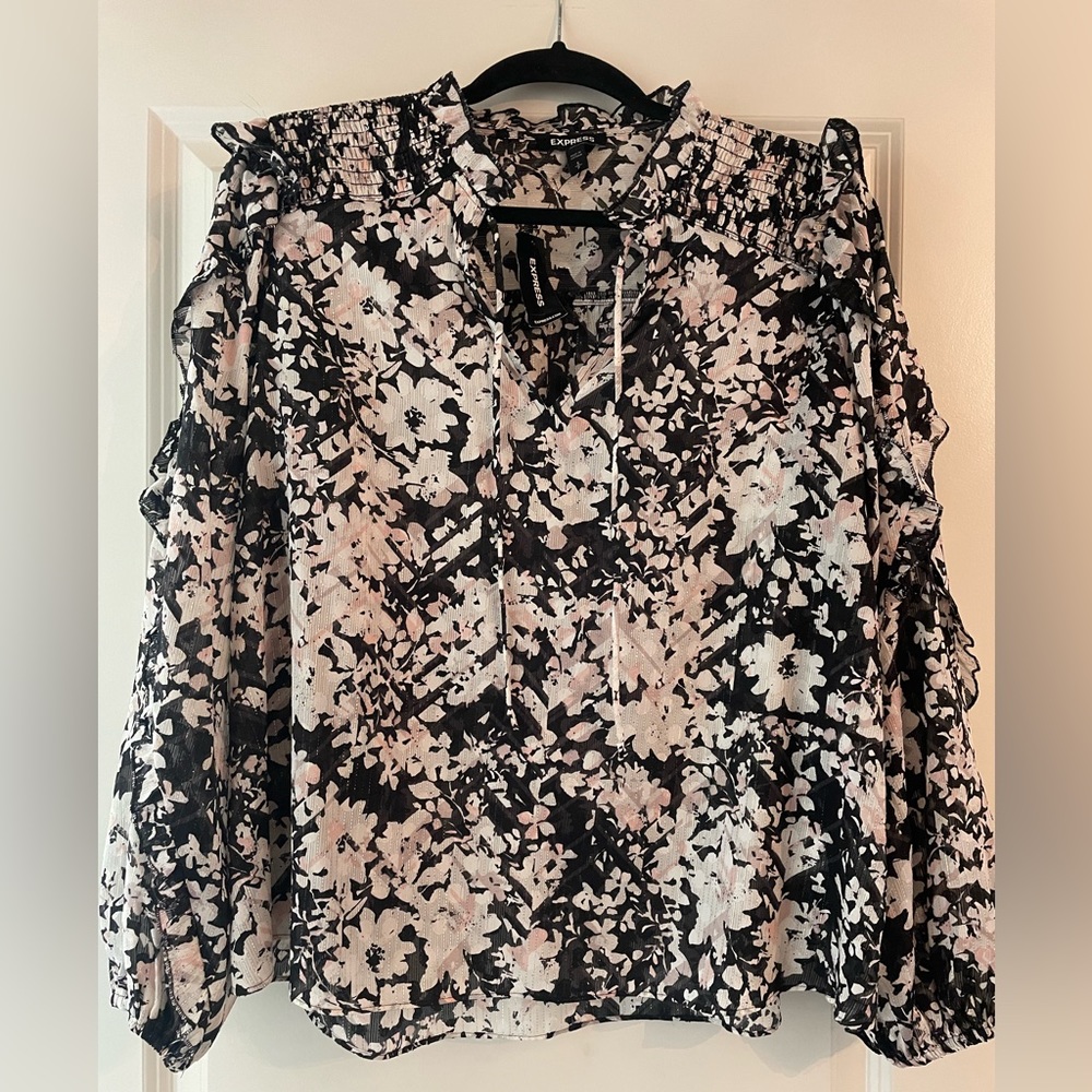 Express black, floral blouse, size S